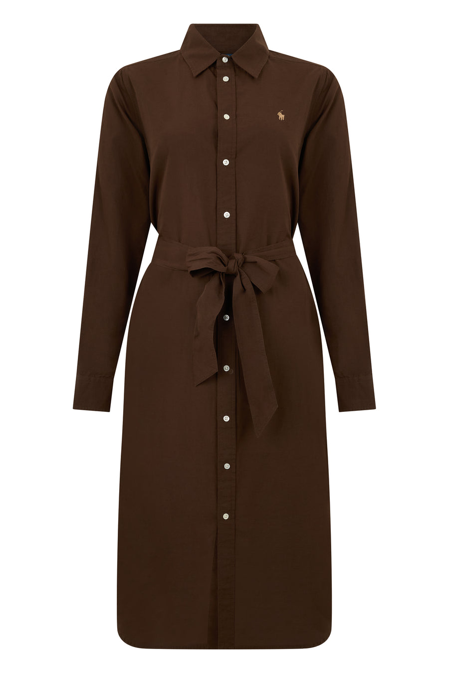 Long Belted Dress Dark Brown Cotton