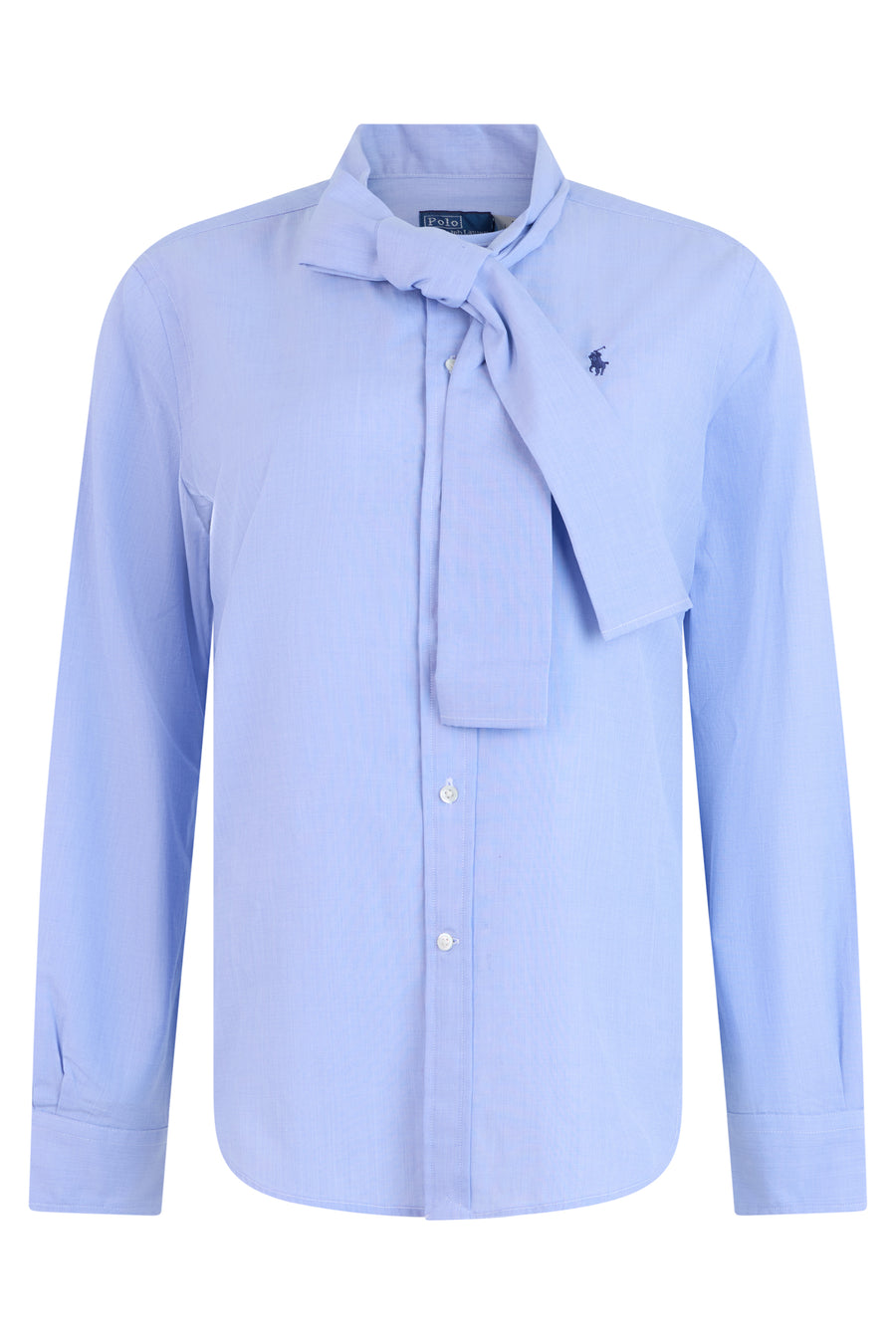 Cotton Poplin Shirt With Bow Detail Medium Blue