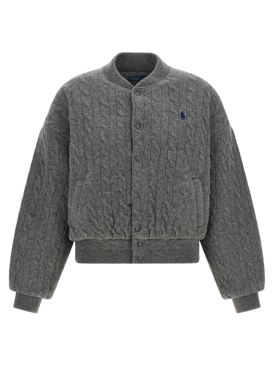 Polo Ralph Lauren Braided Knit Bomber Jacket — Gray