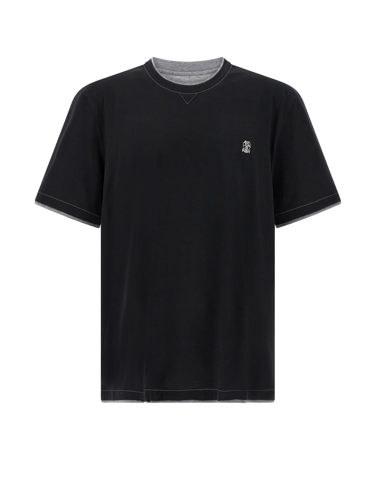 Brunello Cucinelli T-Shirts And Polos Nero Grigio Medio Cotone