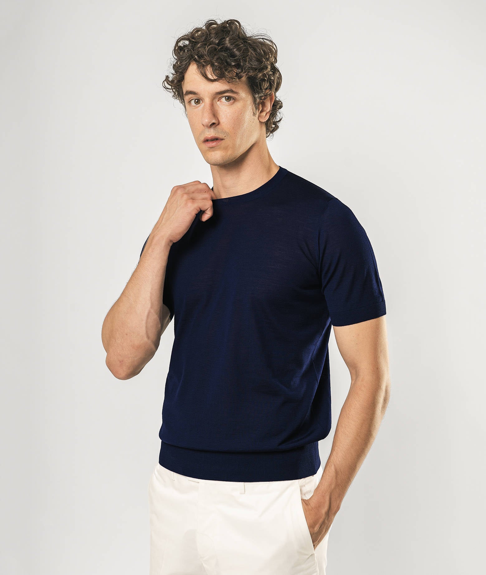 Wool T-Shirt Mentone Dimgray Round Neck