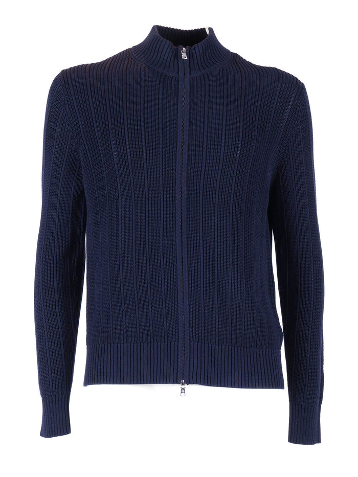 FULL ZIP CARDIGAN Blue Cotton