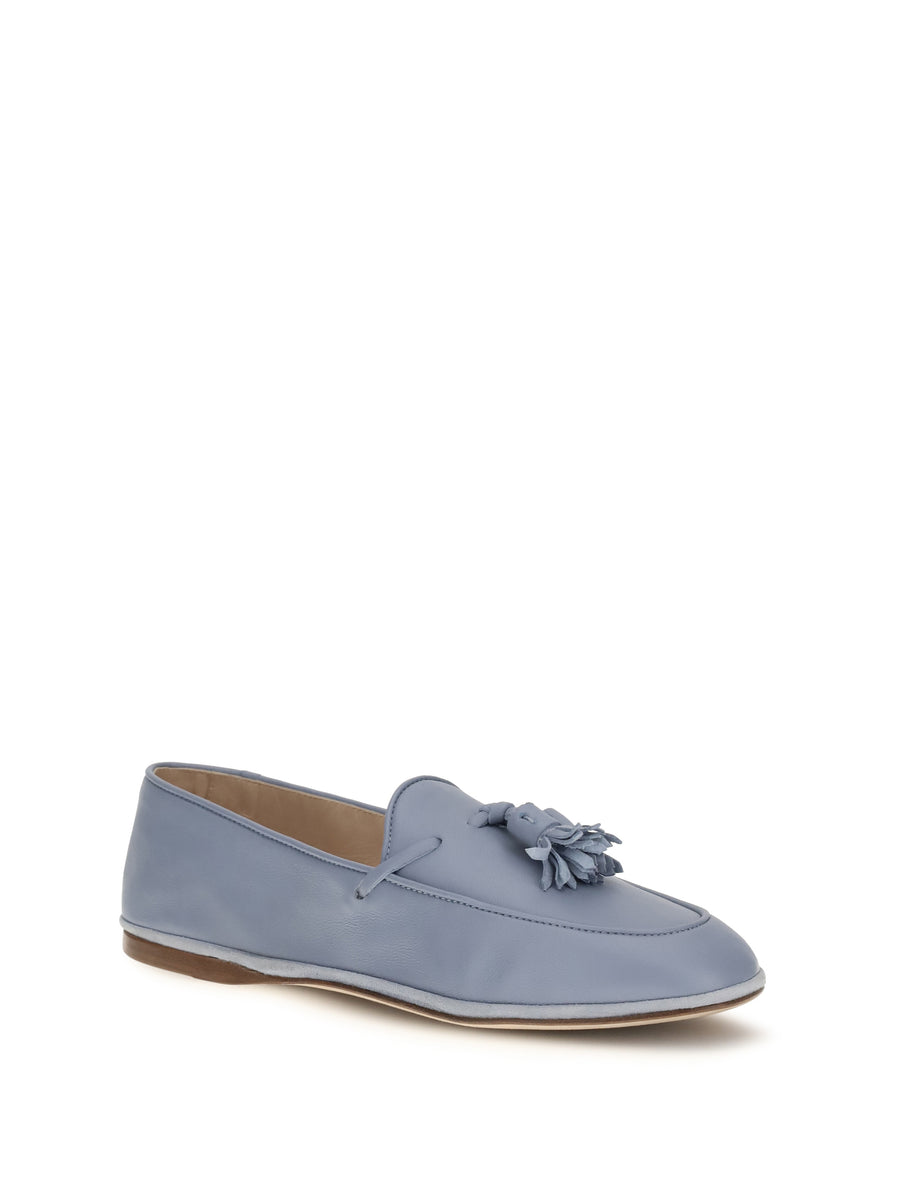 Tassel Loafers Light Blue Calf Leather