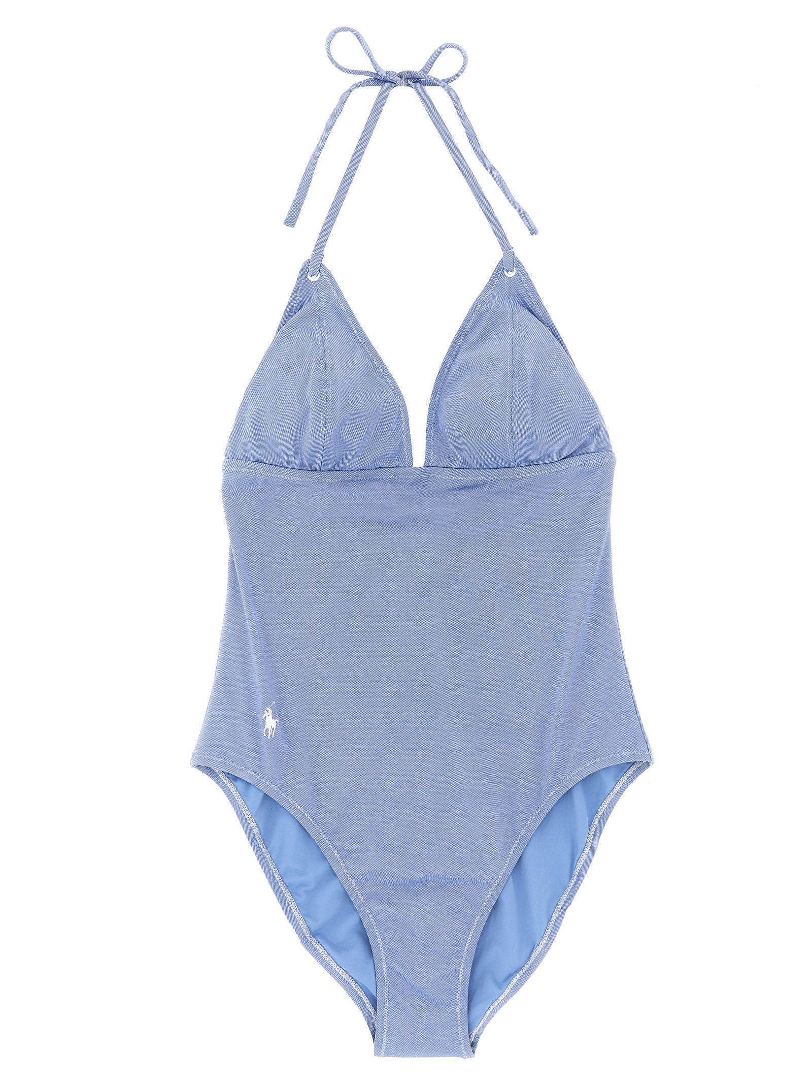 Polo One-Piece Swimsuit Light Blue Nylon Polyester Elastane Beachwear