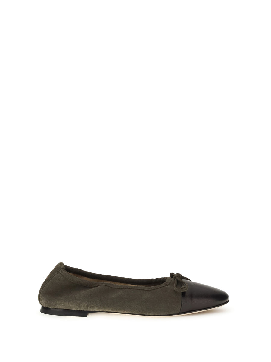 Ballerina Flats Gala Khaki Suede Calf Leather Shoes