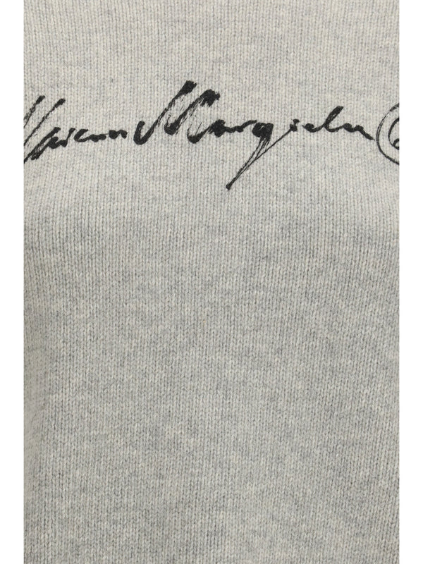 Knitted Sweater With Logo Lettering Grey Melange/black Print Merino Wool (ovis Aries)