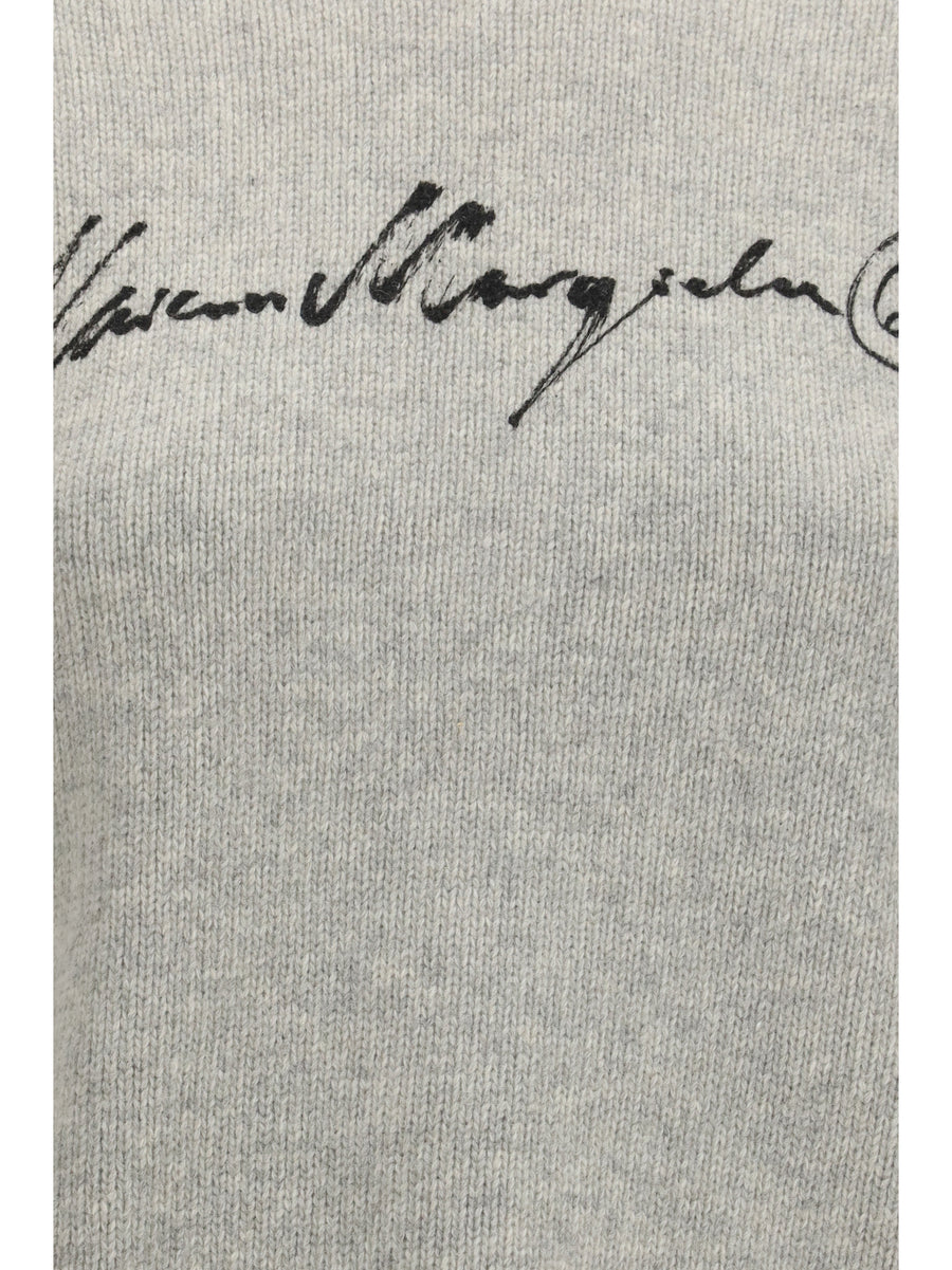 Knitted Sweater With Logo Lettering Grey Melange/black Print Merino Wool (ovis Aries)