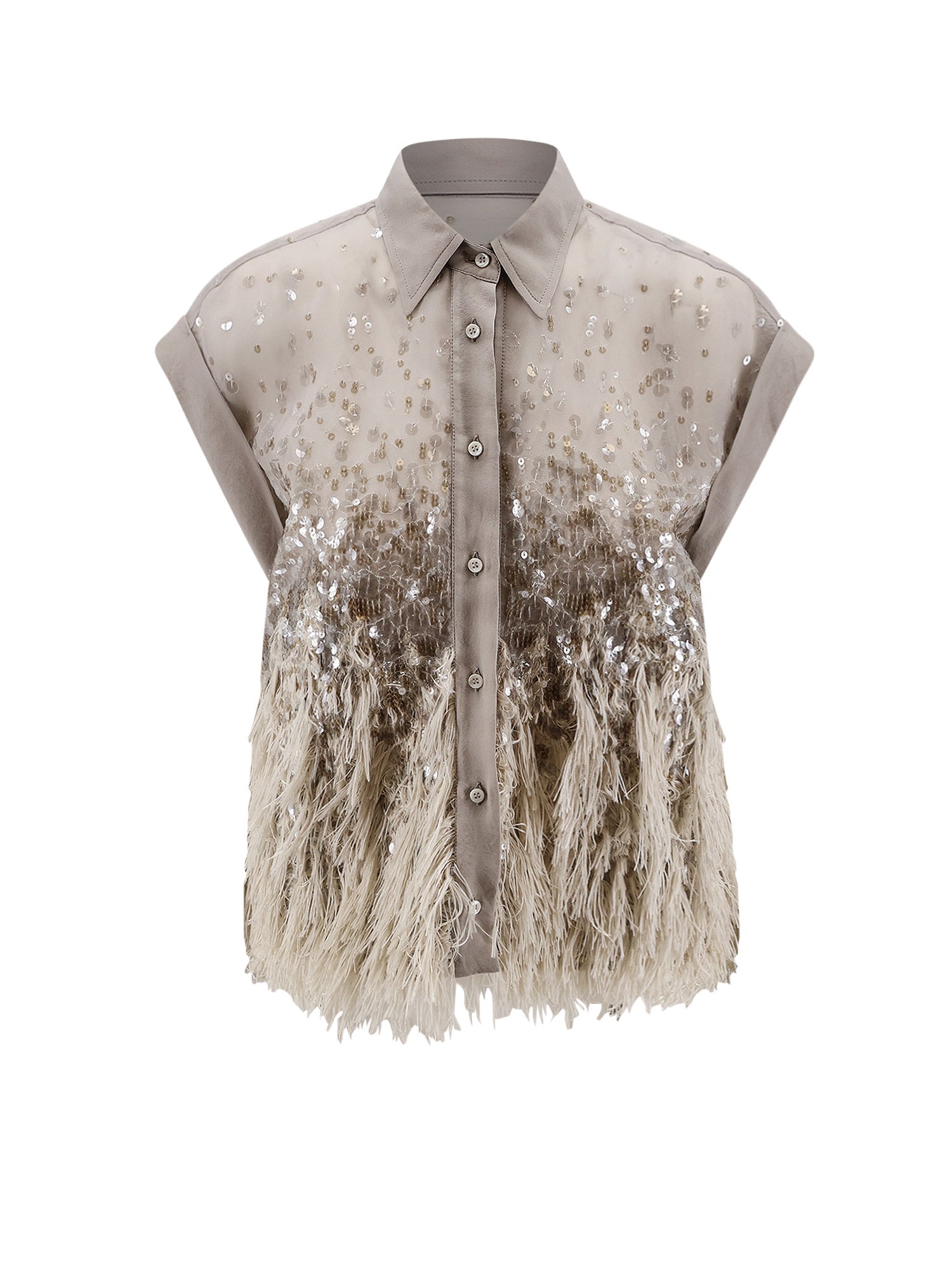 Brunello Cucinelli Shirts Silver Beige Seta