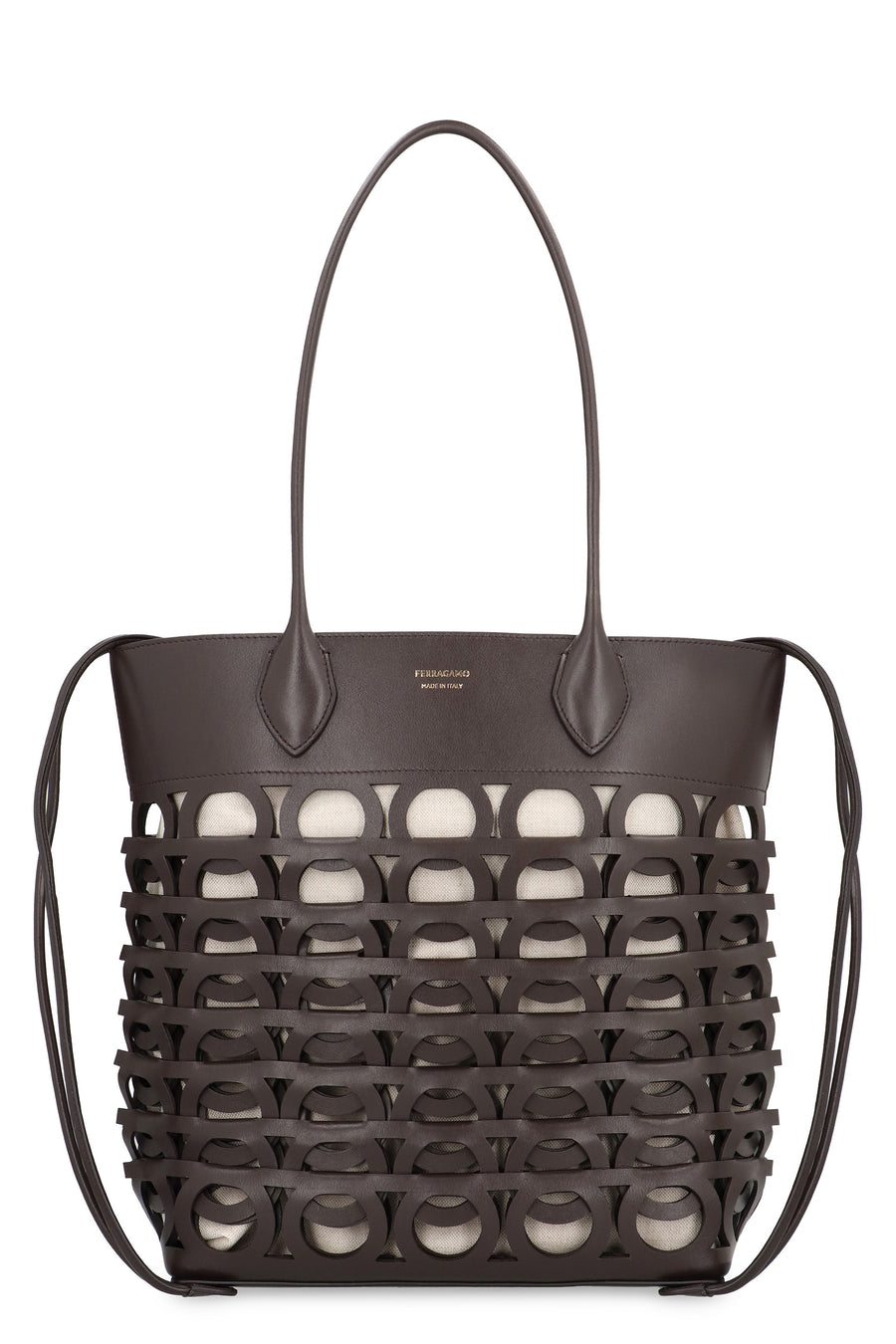 Tote Bag Gancini M Dark Brown Calf Leather; Lining: Linen