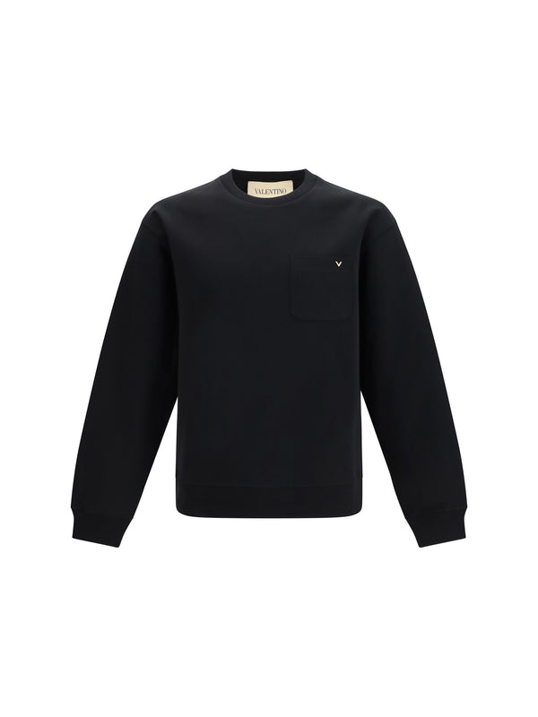 Sweatshirt With Vlogo Pocket Black Cotton Sweatshirts