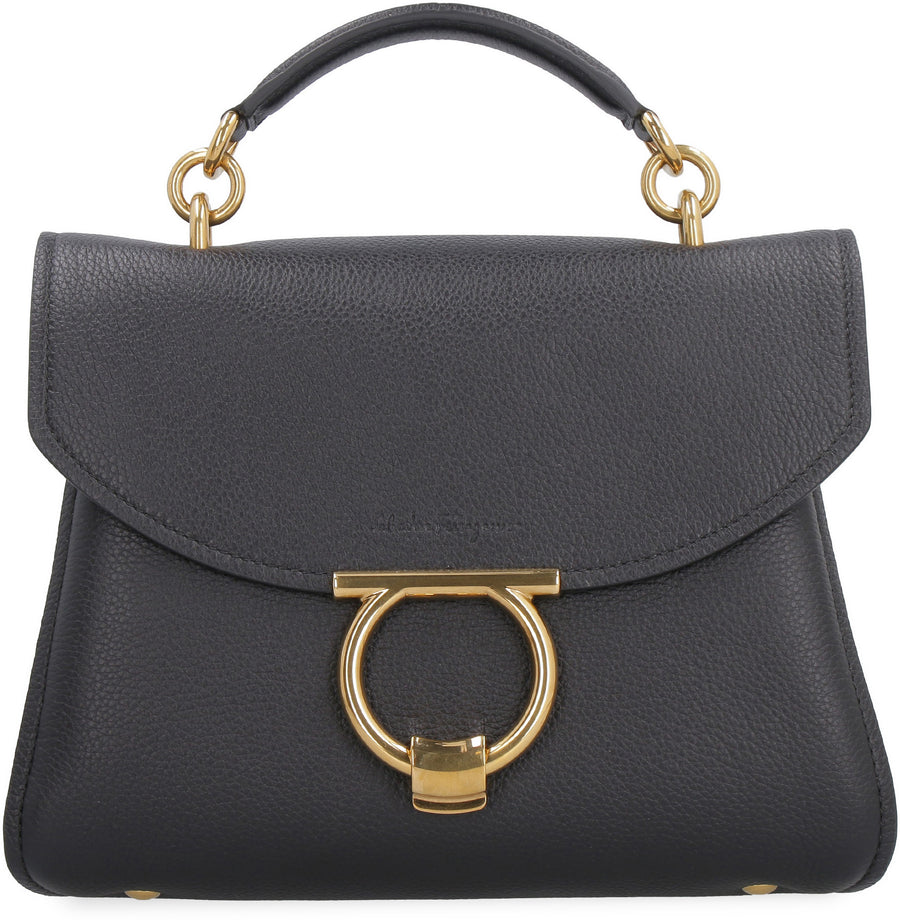 Gancini Pebbled Leather Handbag Black Calfskin Handbags
