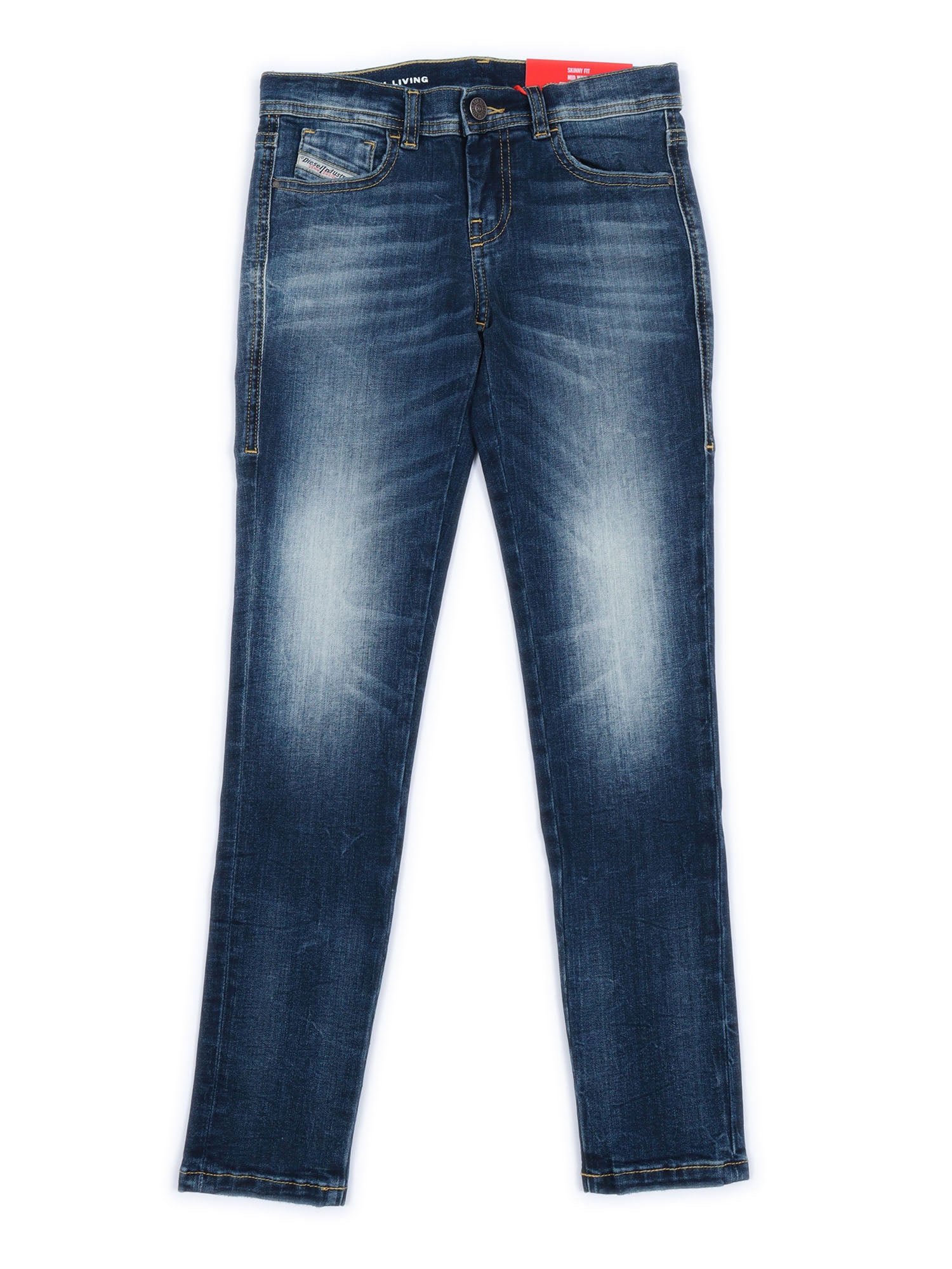5 Pockets Blue Cotton Polyester Elastane Jean