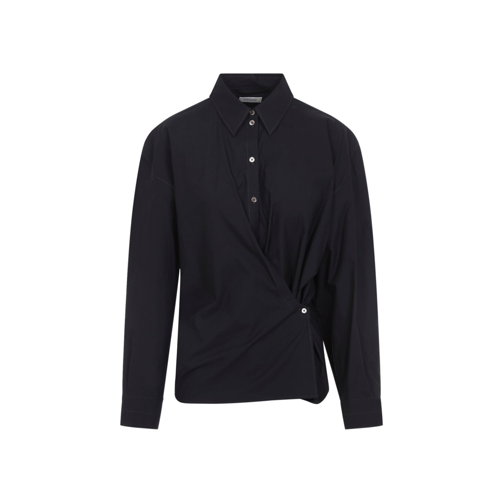 Straight Collar Twisted Shirt Blue Cotton Silk