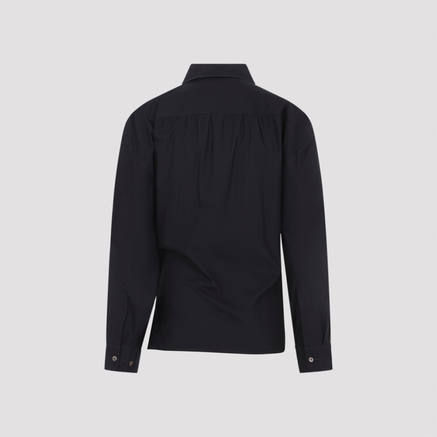 Straight Collar Twisted Shirt Blue Cotton Silk