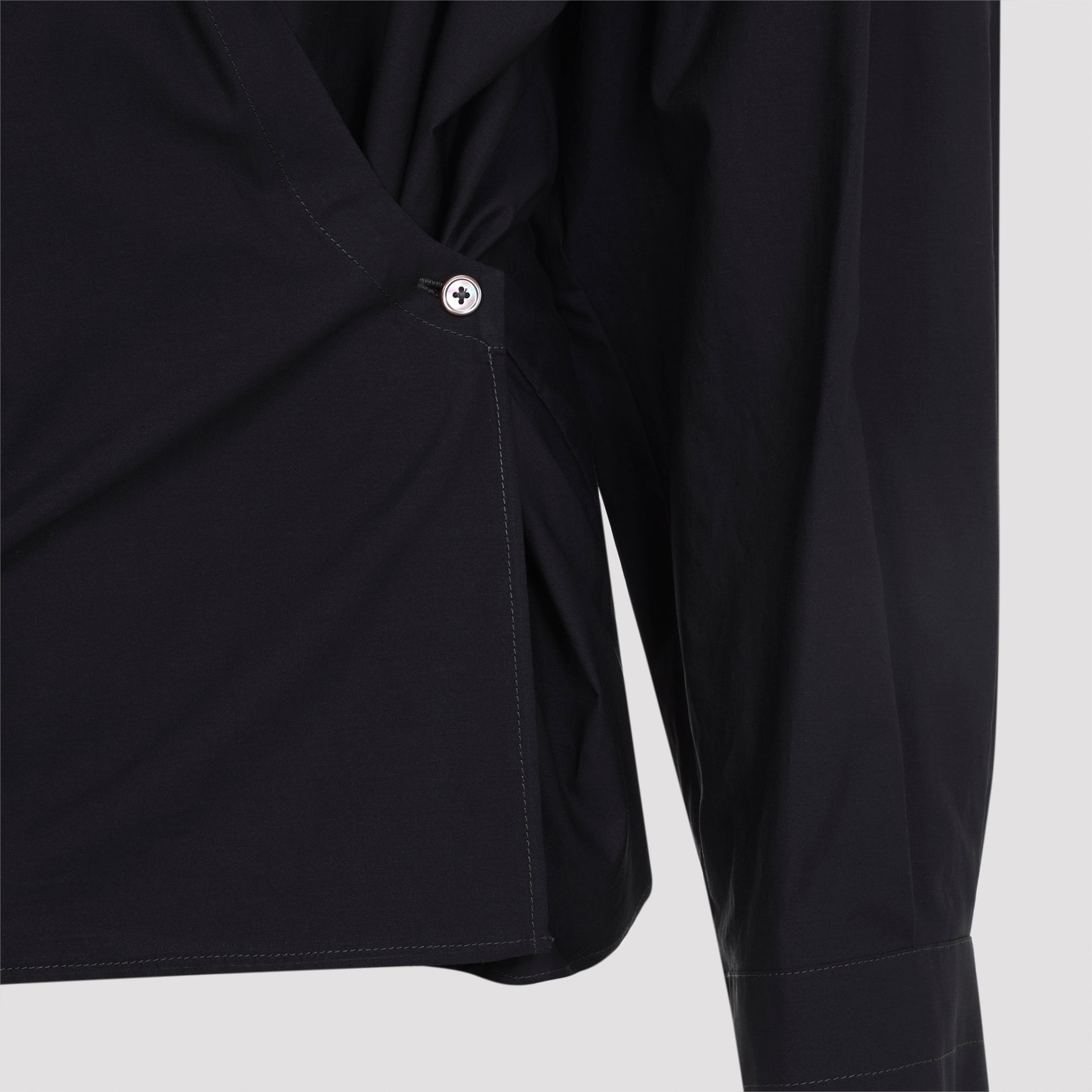 Straight Collar Twisted Shirt Blue Cotton Silk