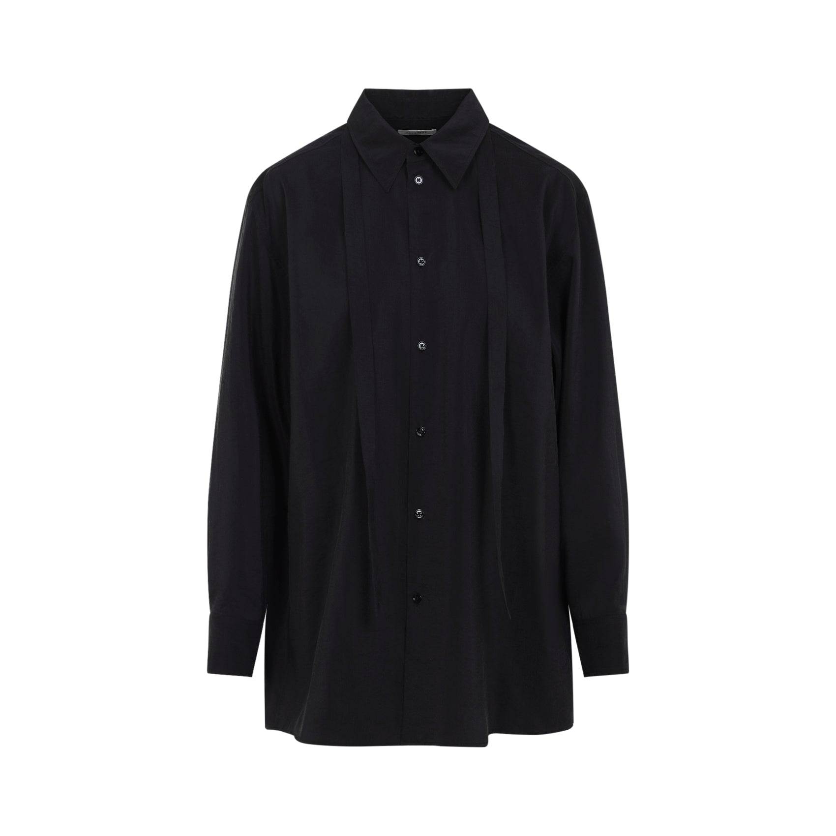 Long Shirt With Tie Black Silk Polyamide