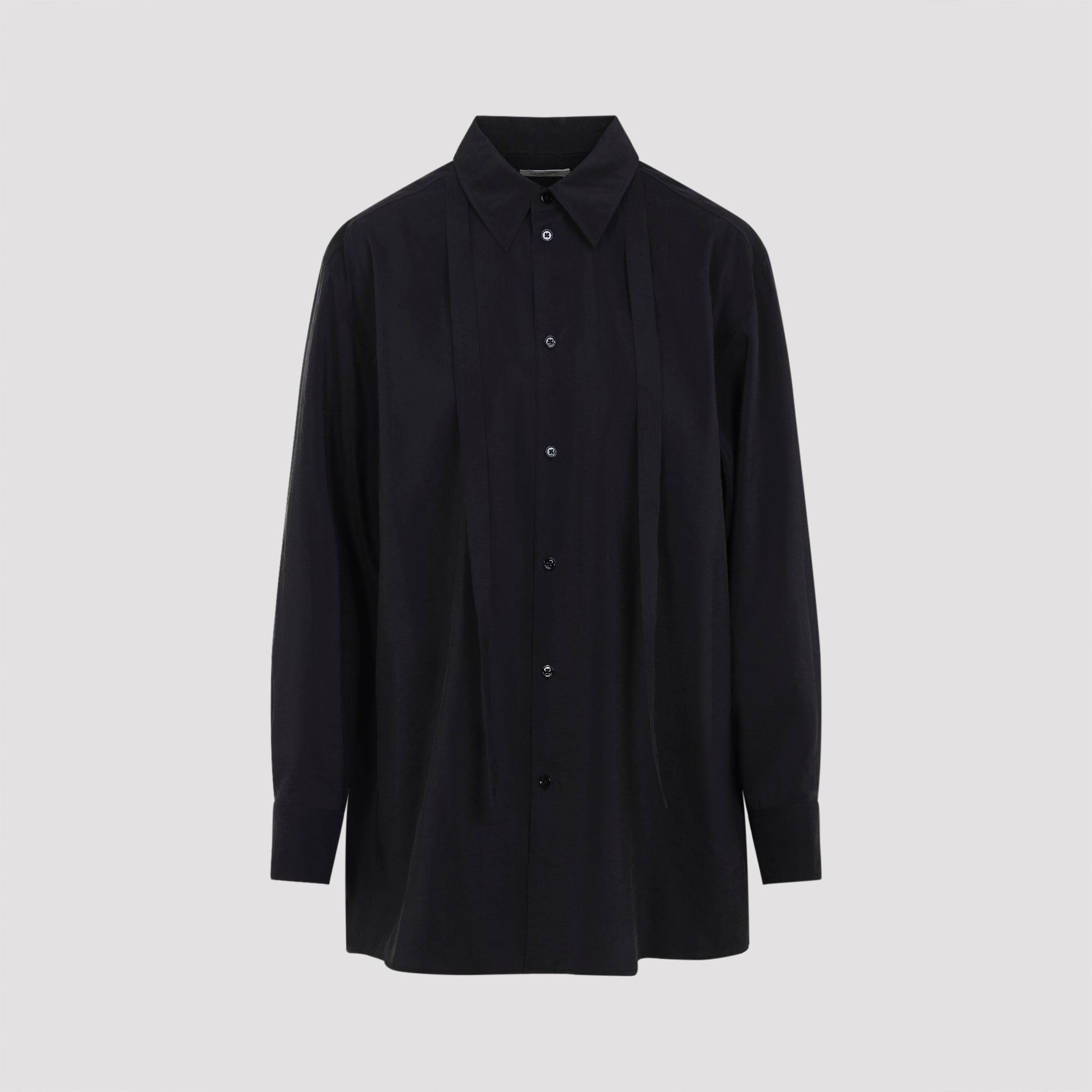 Long Shirt With Tie Black Silk Polyamide