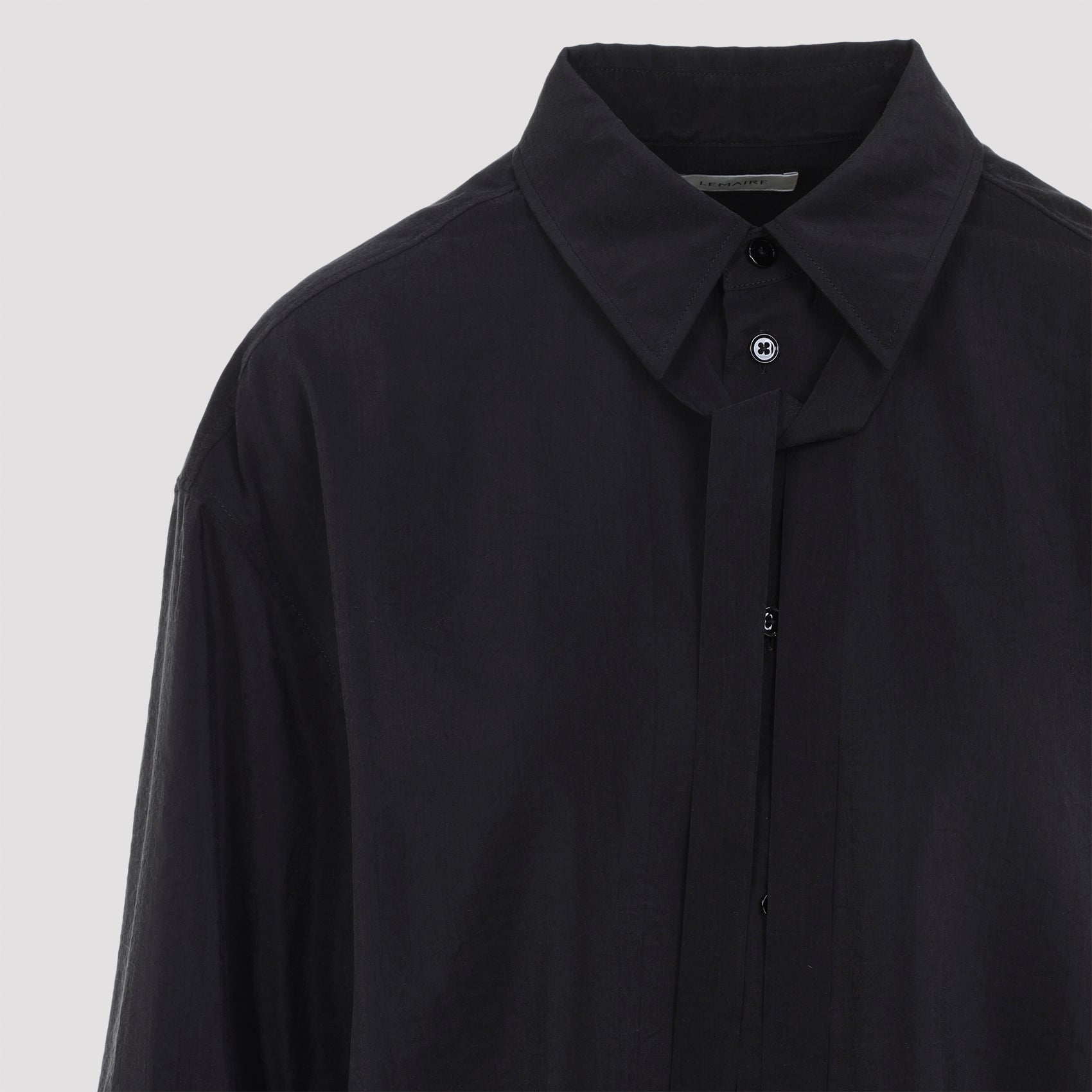 Long Shirt With Tie Black Silk Polyamide