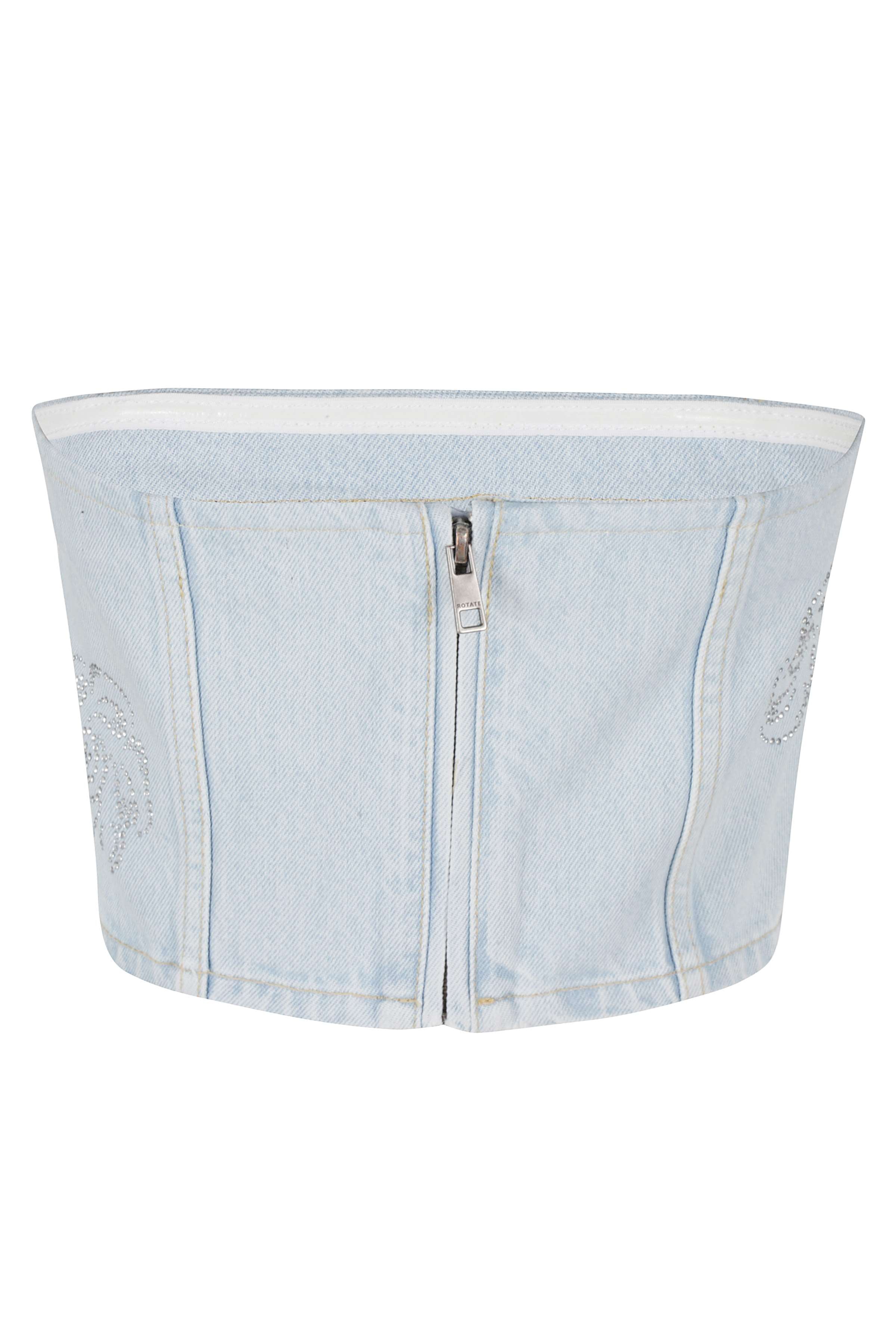 Denim Cropped Stud Top Blue Cotone