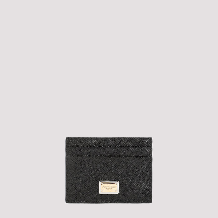 Cardholder With Logo Plaque Black Calf Leather Smallleathergoods