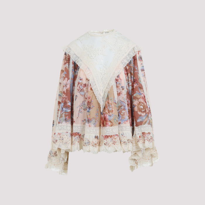Awaken Lace Trim Blouse Multicolour Cotton Tops