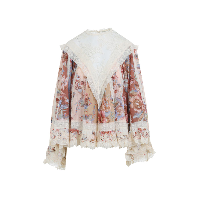 Awaken Lace Trim Blouse Multicolour Cotton Tops