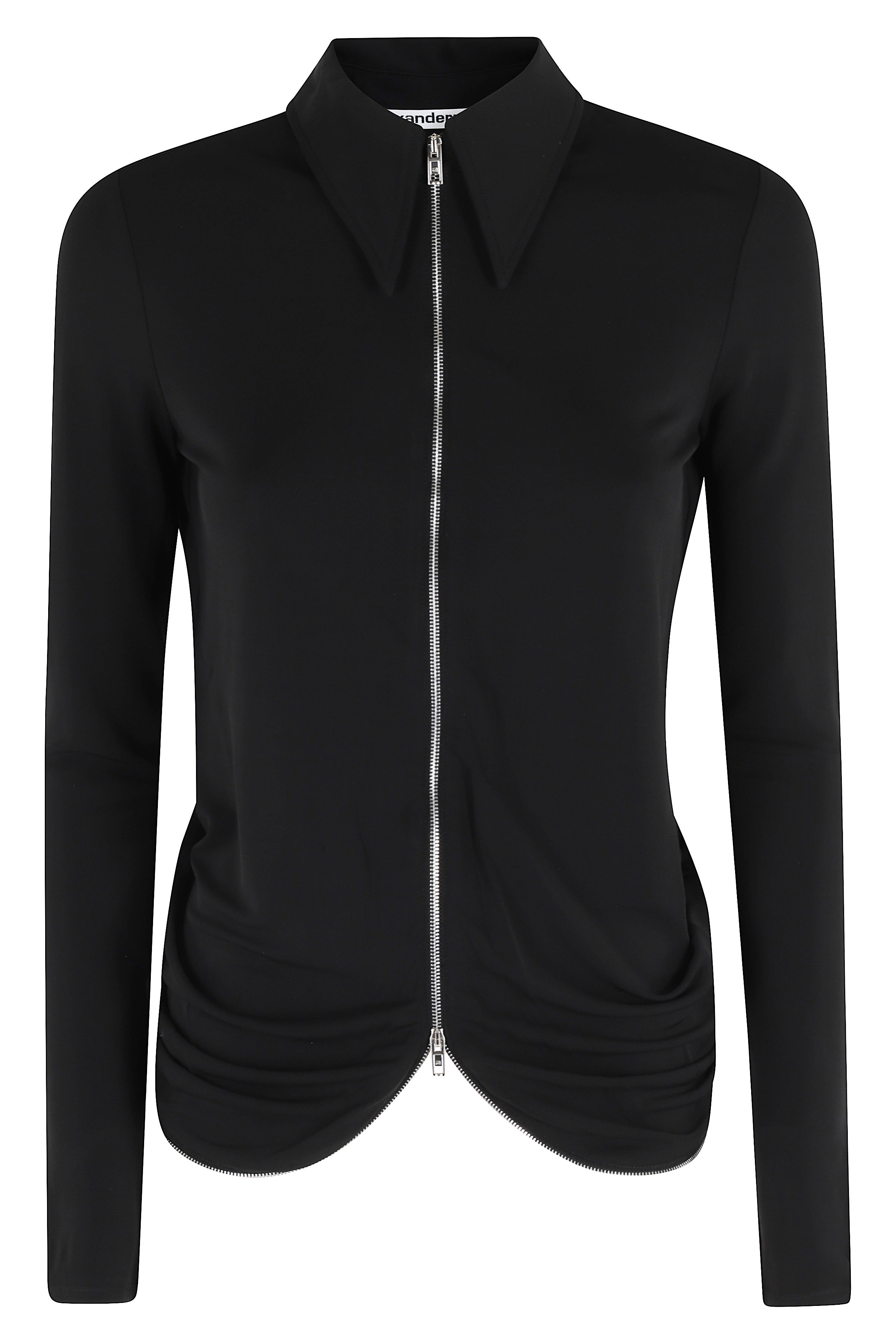 Drape Back Shirt W Continuous Zipper Black Viscose Elastane Camicia