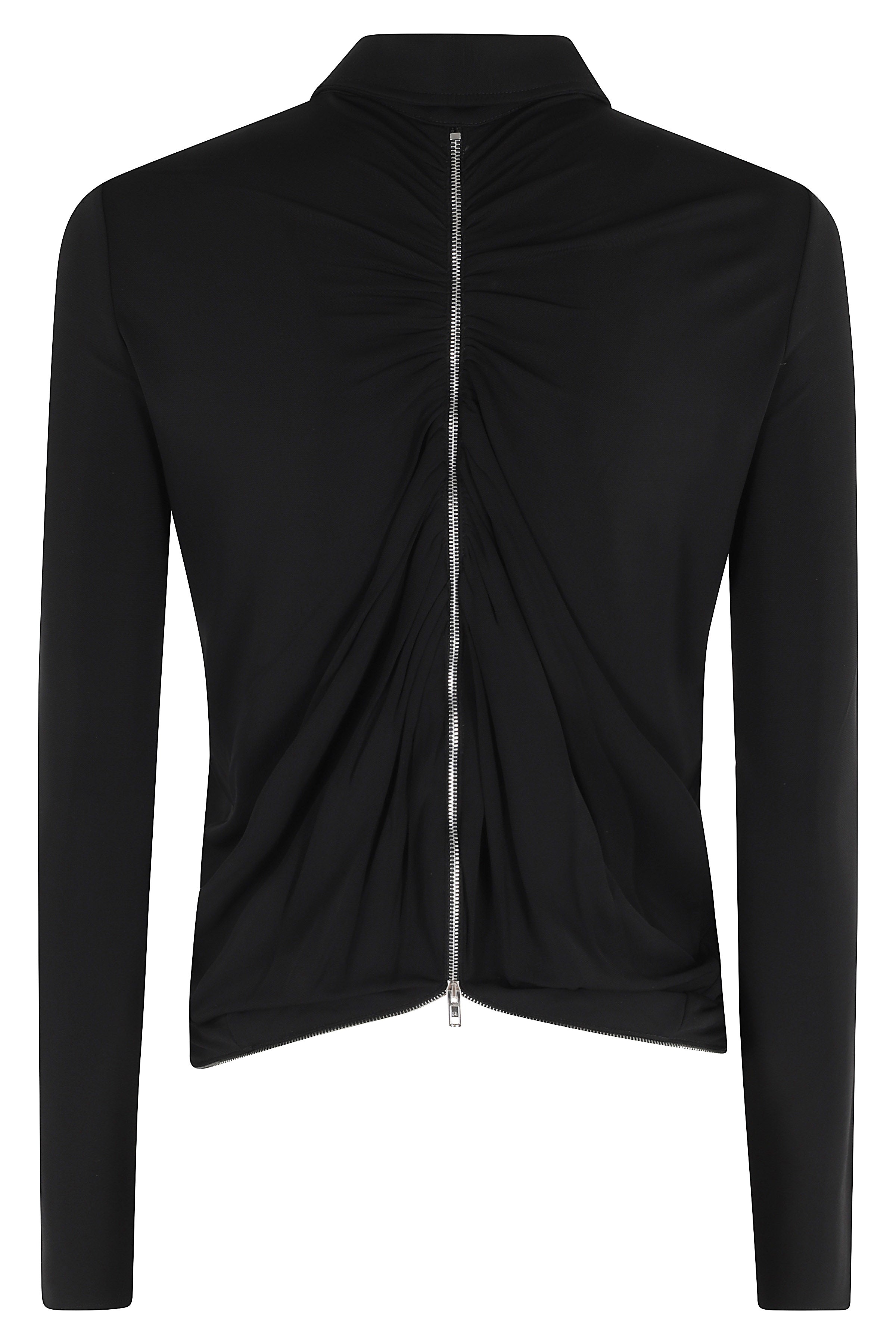 Drape Back Shirt W Continuous Zipper Black Viscose Elastane Camicia