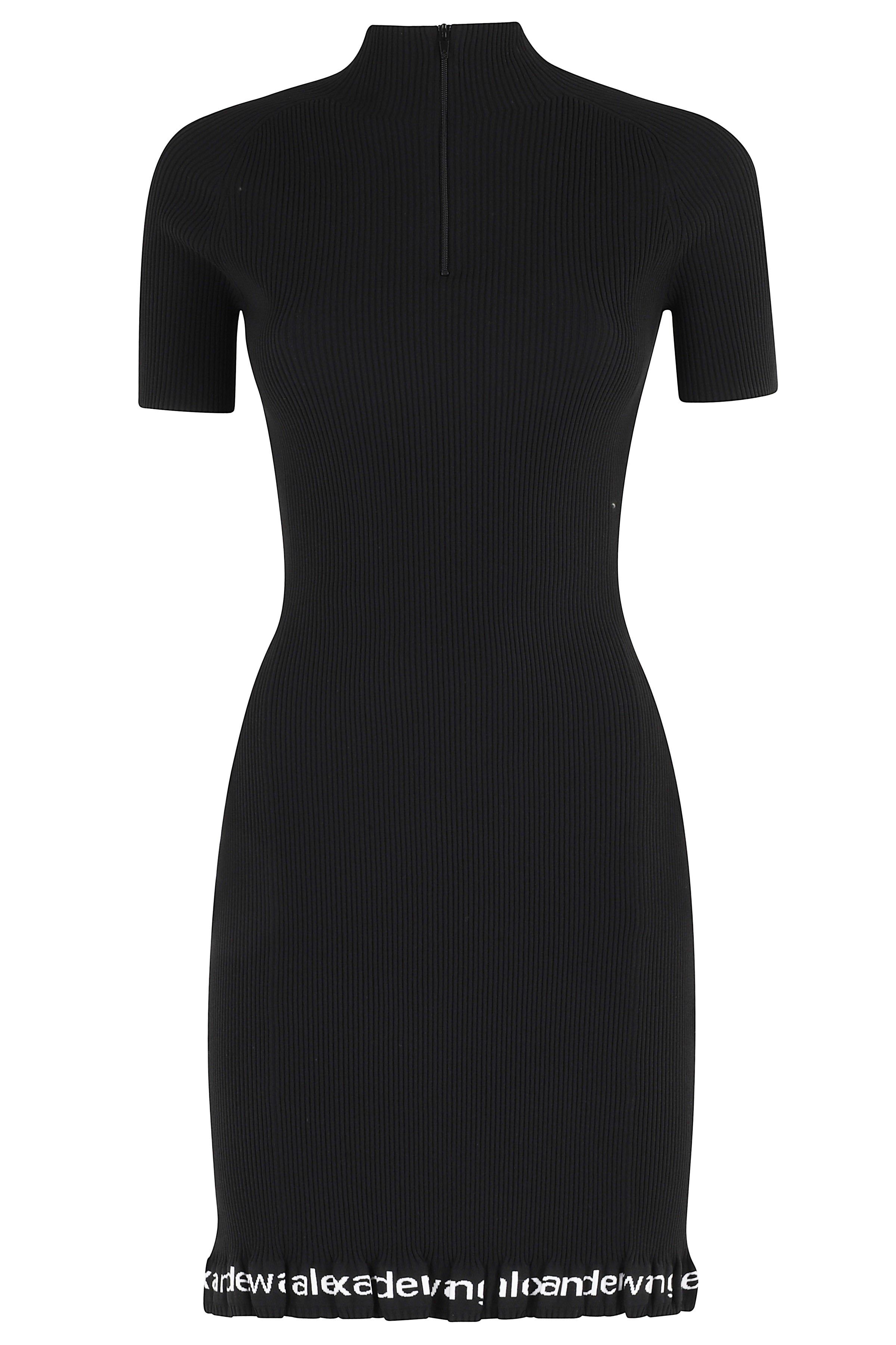 Ribbed Ss Dress W Logo Black Polyamide Elastane Abito