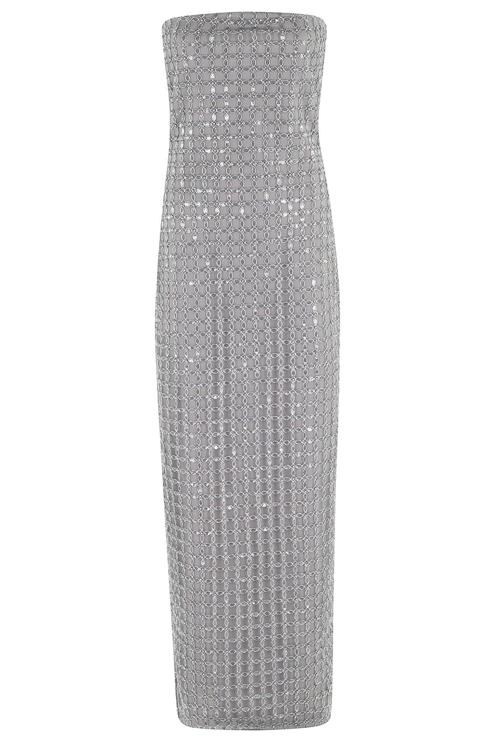 Beaded Maxi Tube Dress Grey Abito