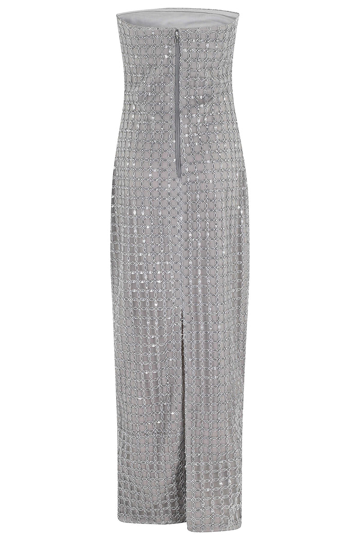 Beaded Maxi Tube Dress Grey Abito