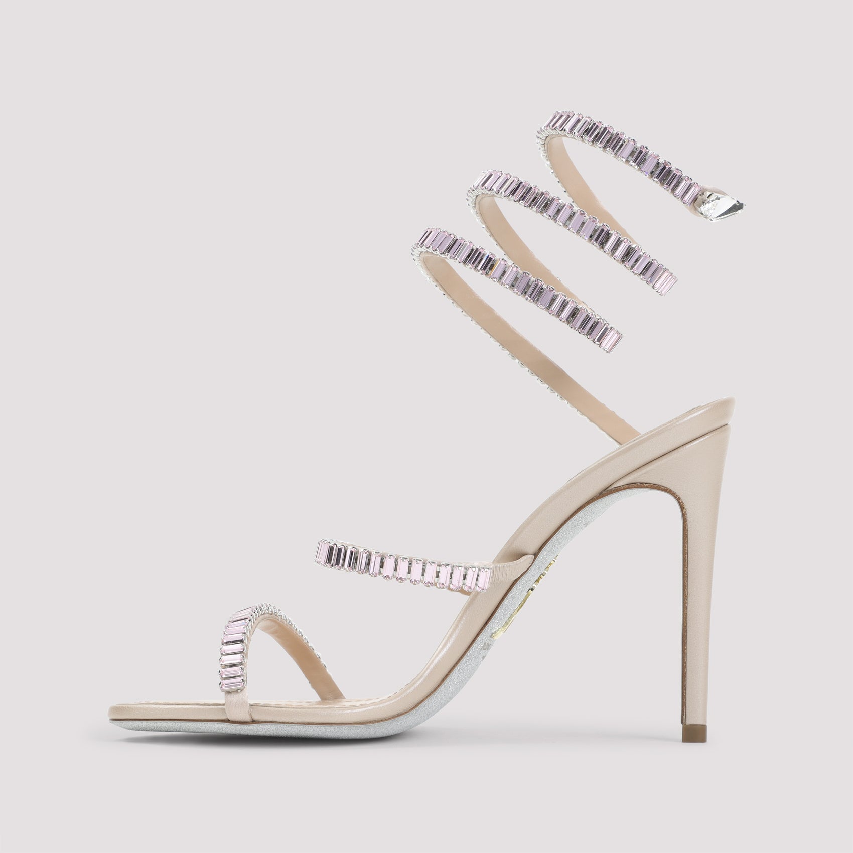 Renè Caovilla Sandal Nude & Neutrals Leather Satin Crystals Shoe