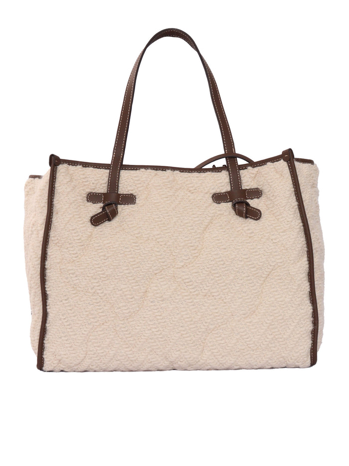 LEATHER AND FABRIC BAG White Shoulder