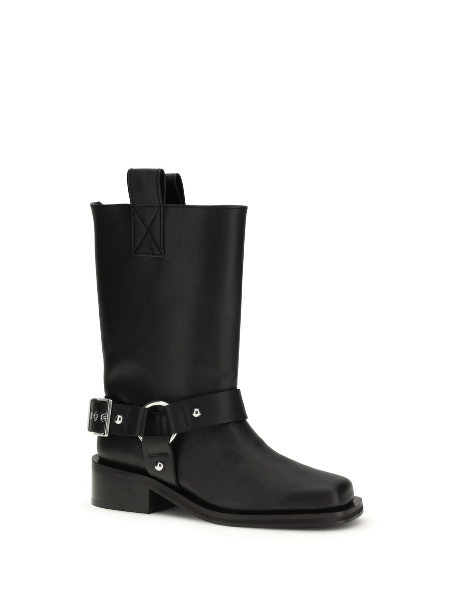 Biker Boots Black Calf Leather