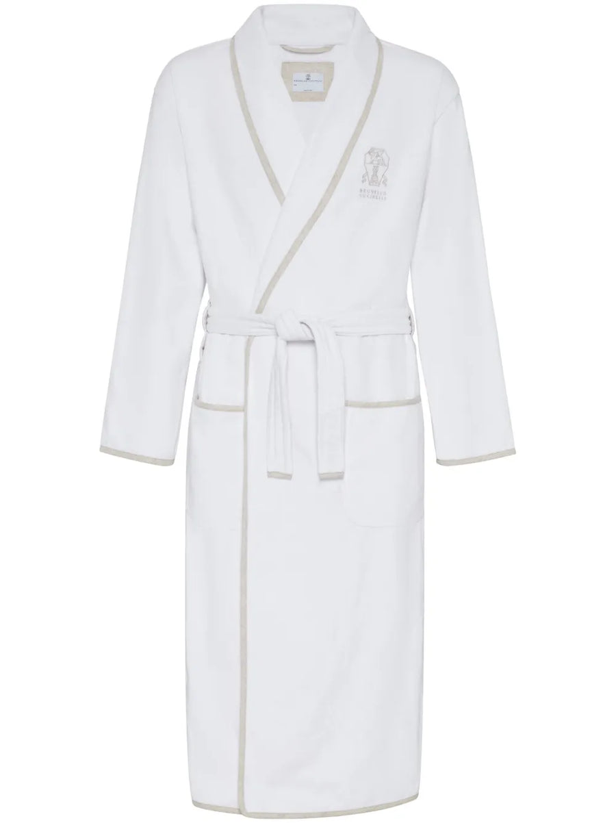 Brunello Cucinelli 100% cotton bath robe in white