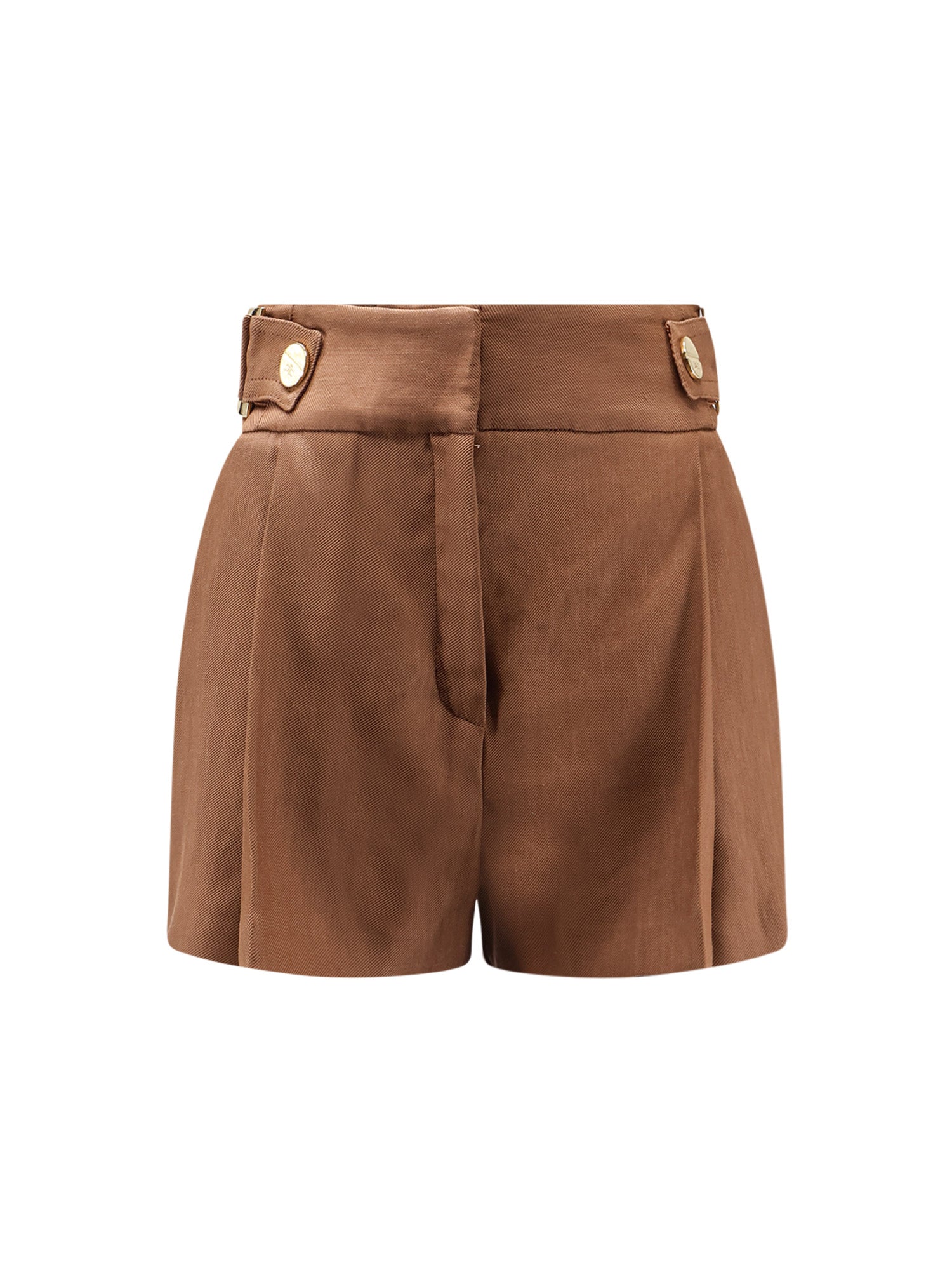 Elisabetta Franchi Shorts Leather Brown Lino Viscosa Elastan