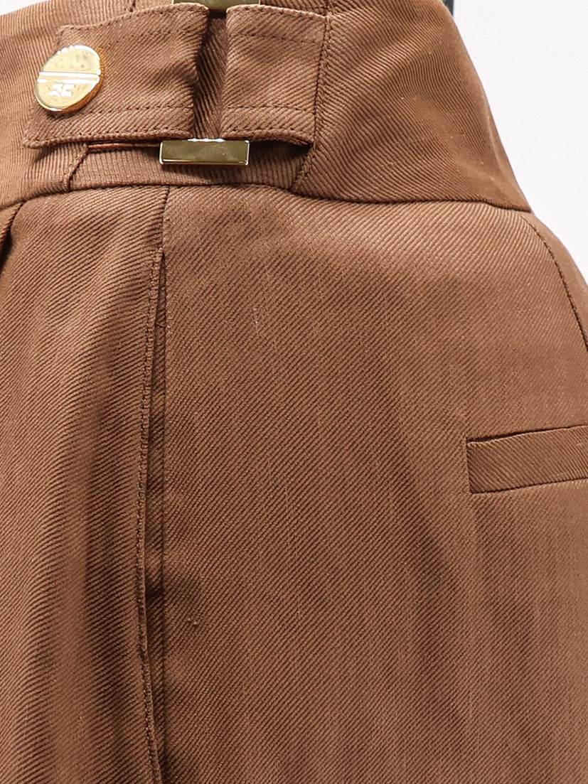 Elisabetta Franchi Shorts Leather Brown Lino Viscosa Elastan