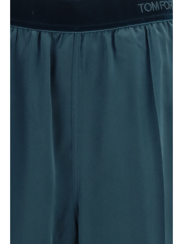 Pants Stretch Silk-Satin Teal Trousers