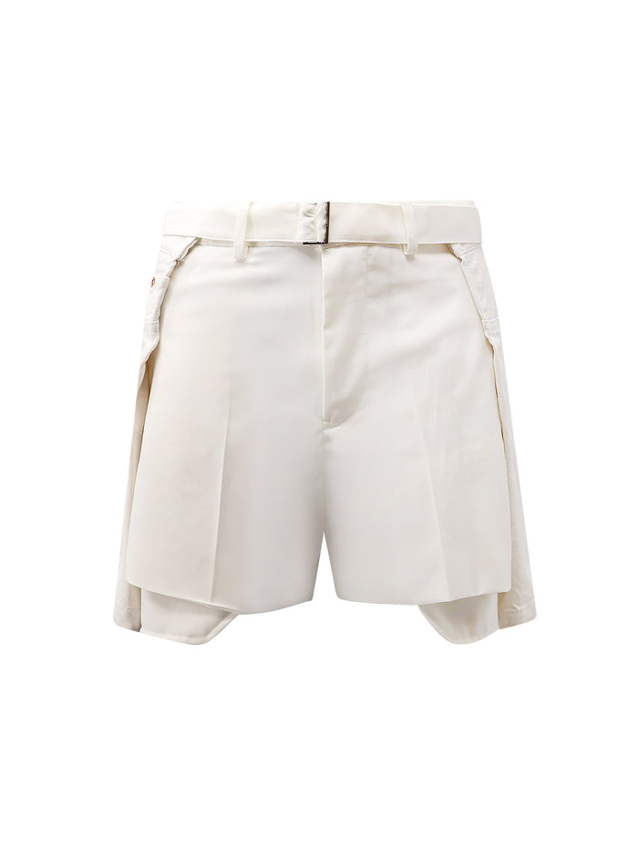 Sacai Shorts Beige Poliestere Lana/ Cotone