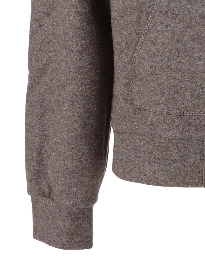 Full Zip Hoodie Wool Brown Fabric 2 Other Fiber Sweatshirt