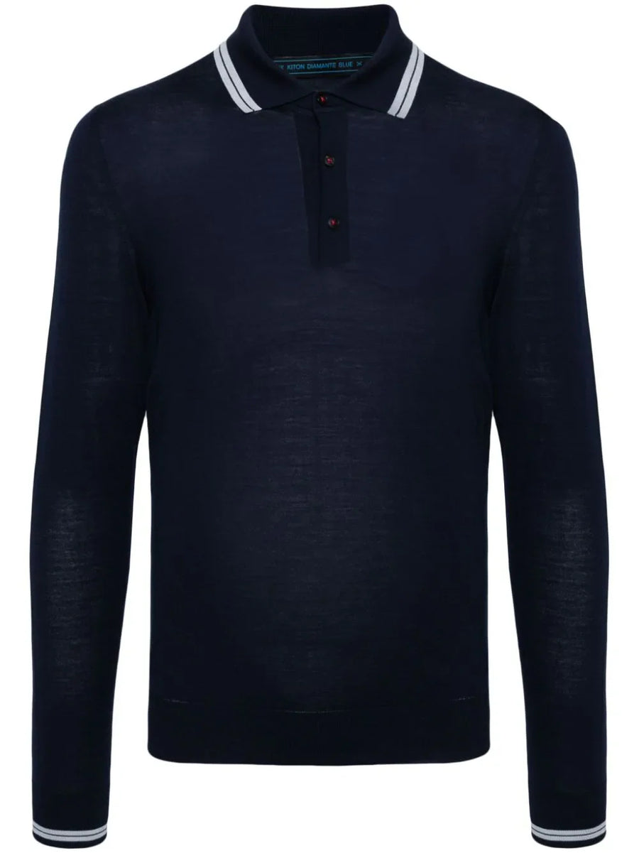 Kiton Wool 100% polo shirt in navy