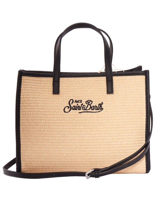 Vivian Mid Straw-1100 Emb Beige Paper Polyurethane Handbag