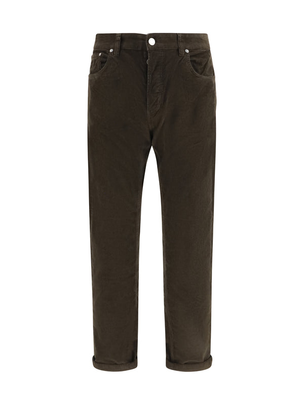 Straight-Leg Corduroy Pants Dark Brown Cotton Trousers