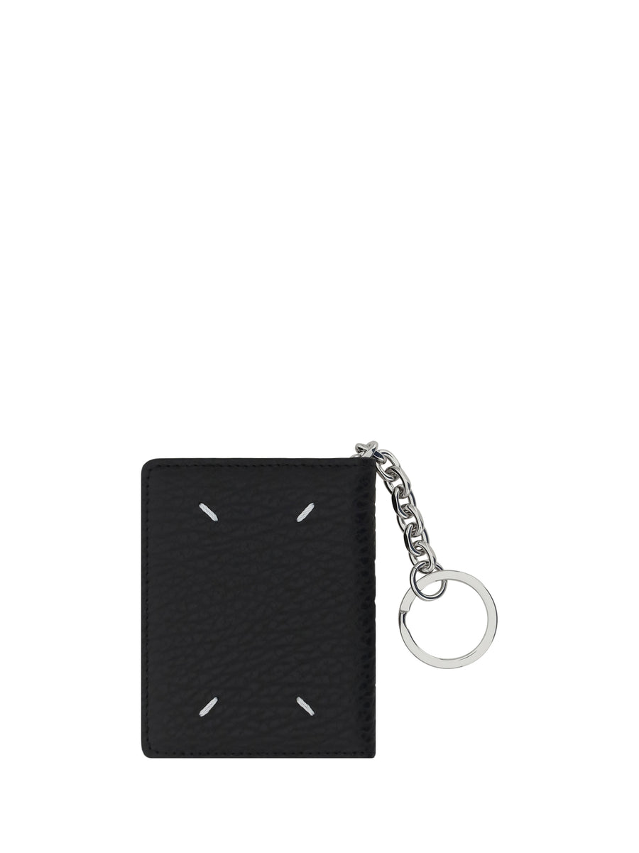 Calfskin Keychain With Card Compartments Black Calf Leather Bos Taurus Keyrings & Keychains