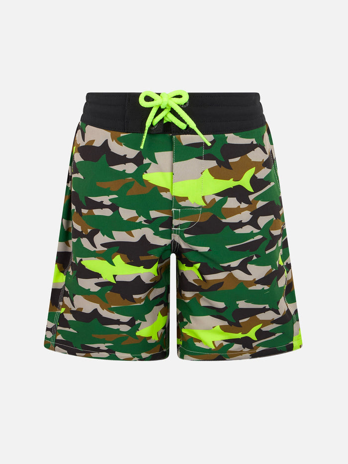 Boy Comfort Surf Jr Swim Shorts With Camo Shark Print __single__ Swimshort