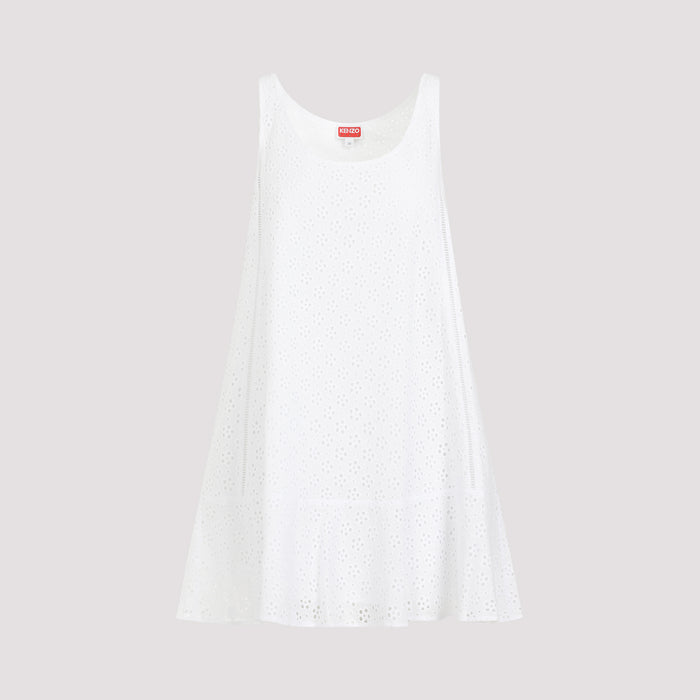 Broderie Anglaise Mini Dress White Cotton Polyster