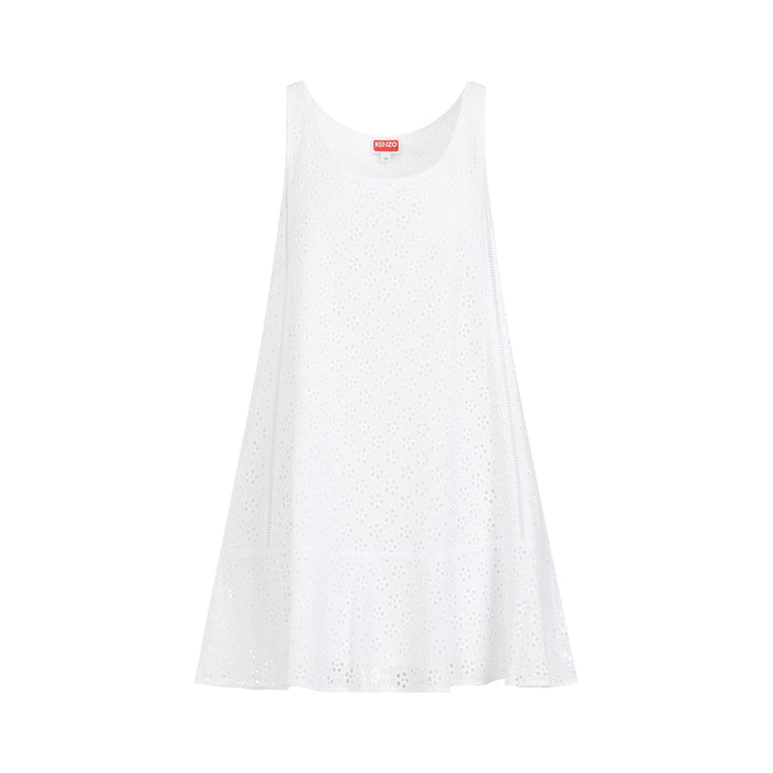 Broderie Anglaise Mini Dress White Cotton Polyster
