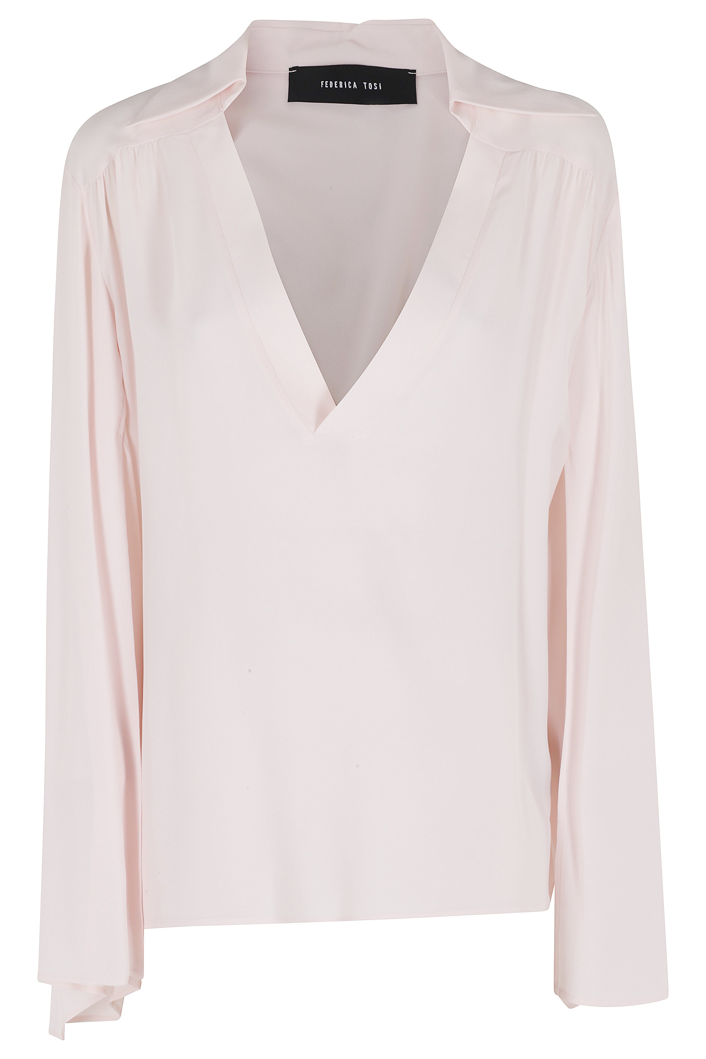 Blusa Scollo V Maniche Aperte Crepe De Chine Pink & Purple Acetato Seta Camicia