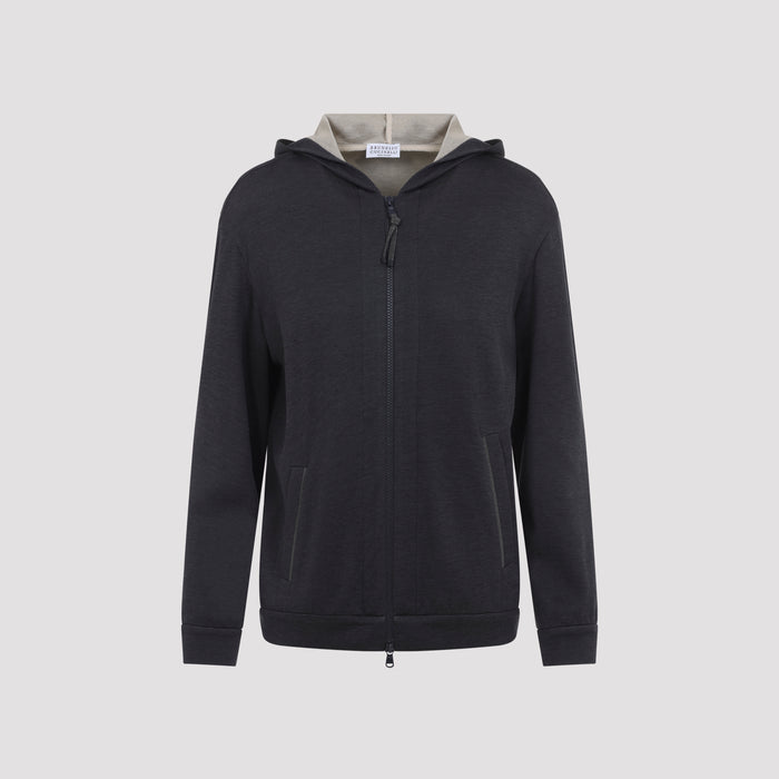 Hooded Cardigan Grey Cotton Silk Polyamide Sweatshirt