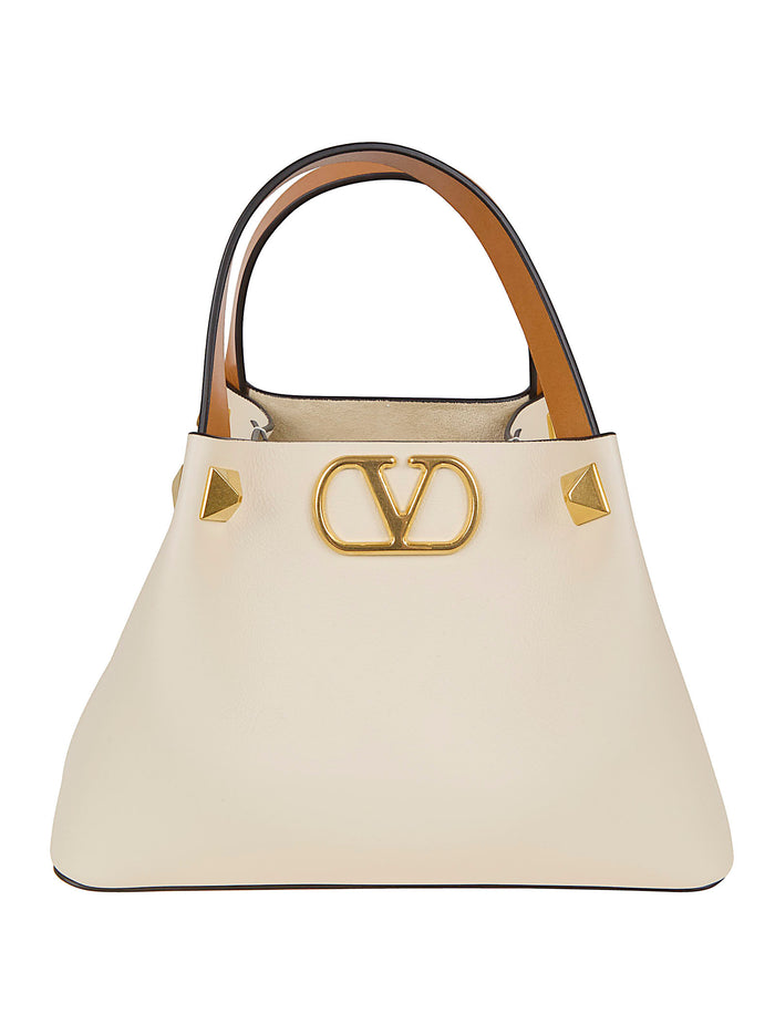 Small Tote | Vlogo Signature Vitello M.-vac.liscia-a.brass Macro Stud Nude & Neutrals Borsa
